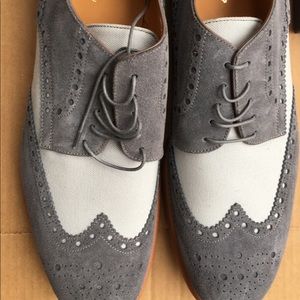 Brooks Brothers wingtip brogue suede & linen sz 12
